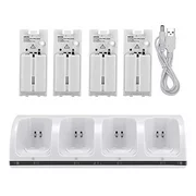 NIFERY Wii Charging Station with Rechargeable Batteries for Wii Controller, 4 Port Wii Charger Stand with 4pcs Batteries USB Charging Cord (White)