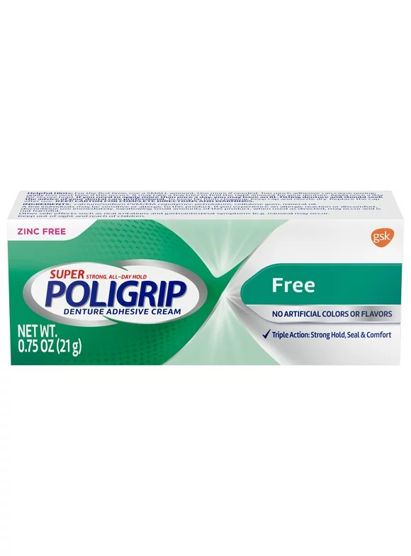 Super Poligrip Zinc Free All-Day Hold Travel Size Denture Adhesive Cream, 0.75 oz
