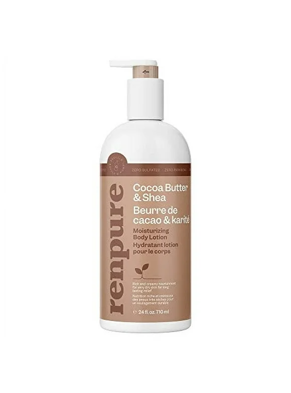 Renpure Cocoa Butter and Shea Ultra-Hydrating Body Lotion - Rich and Silky Formula - Improves Natural Moisture Barrier - Protects and Nourishes - Leaves Skin Feeling Soft and Smooth - 24 oz