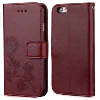 iPhone 6S/ iPhone 6 Case, Allytech [Embossed Rose Series] Folding Folio Flip Case with Kickstand Card Holders Magnetic Closure Full Body Protection Cover Shell for iPhone 6S/ iPhone 6, Brown