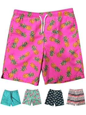 Little Boys Quick Dry Beach Board Shorts Swim Trunk Swimsuit Beach Shorts With Mesh Lining (Pink Pineapple, 2T)