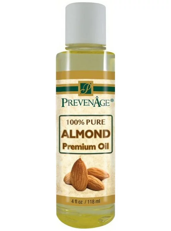 Almond Oil 4 oz (118 ml) - Cold Pressed - Carrier Oil - 100% Pure Almond Oil for Skincare and Haircare by Prevenage Made in USA (FAST SHIPPING)