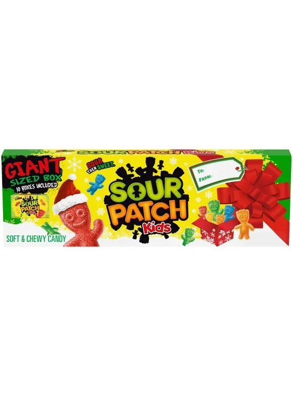 SOUR PATCH KIDS Soft & Chewy Holiday Candy, Giant Gift Box, Includes 10 - 3.5 oz Boxes