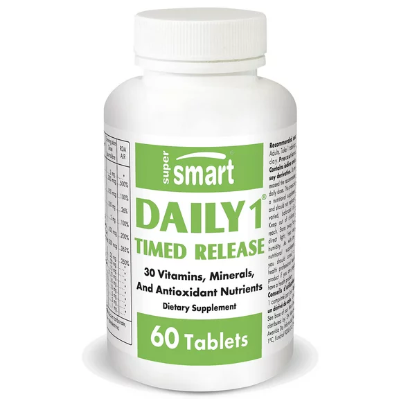Supersmart - Daily 1 Timed Release - Multivitamin Supplement for Women & Men - 30 Vitamins, Minerals & Antioxidants Supplement | Made in USA | Non-GMO & Gluten Free - 60 Tablets