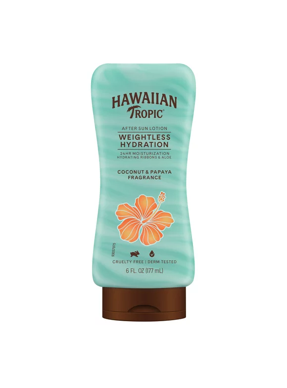 Hawaiian Tropic Silk Hydration Weightless After Sun Lotion 6 oz, 24 Hour Moisturization, With Hydration Ribbons & Aloe Gel, Coconut Papaya Fragrance
