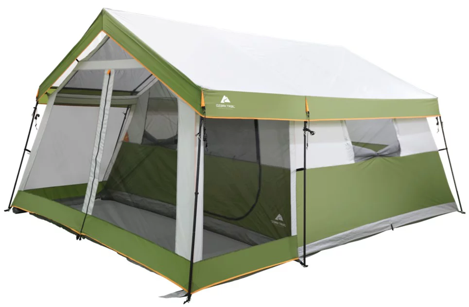 Ozark Trail 8-Person Family Cabin Tent 1 Room with Screen Porch, Green, Dimensions: 12'x11'x7', 45.86 lbs.