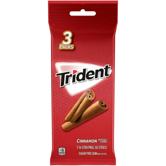 Trident Sugar Free Gum, Cinnamon, 3 Packs of 14 Pieces (42 Total Pieces)
