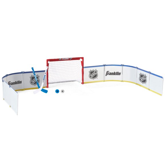 Franklin Sports Mini Hockey Rink Set, Half Rink Knee Hockey Goal, Mini Sticks, and Ball Set, Indoor Mini Hockey Rink, Official NHL Licensed