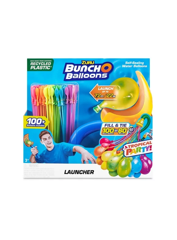 Bunch O Balloons Tropical Party with 1 Launcher & 100+ Rapid-Filling Self-Sealing Balloons by ZURU