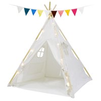 Kids Teepee Indian Tent for Kids with Ferry Lights + Feathers + Waterproof Base Children Playhouse Sleeping Dome w/ Carry Case