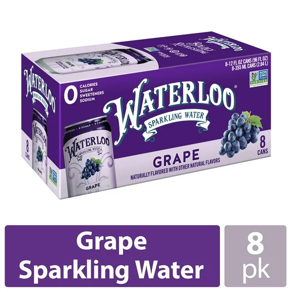 Waterloo Sparkling Water, Grape, 12 fl oz, 8 Pack Cans