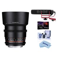 Rokinon 85mm T1.5 Cine DS Aspherical Lens for Sony E Moun - Bundle With RODE VideoMic GO Lightweight On-Camera Microphone, Pro Software Package, Clean