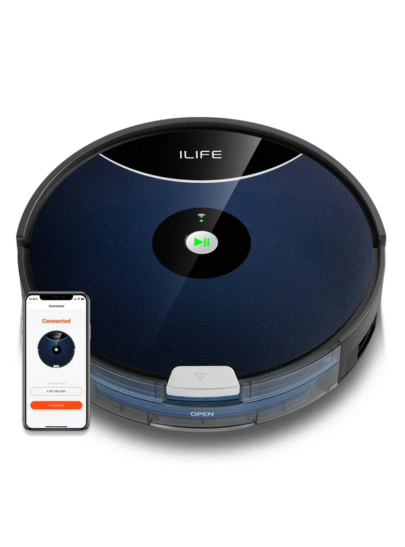 ILIFE A80 Max-W Robot Vacuum Cleaner, 2000Pa, Wi-Fi, 2-in-1 Roller Brush, Route Planning, Hard Floors and Medium Carpets