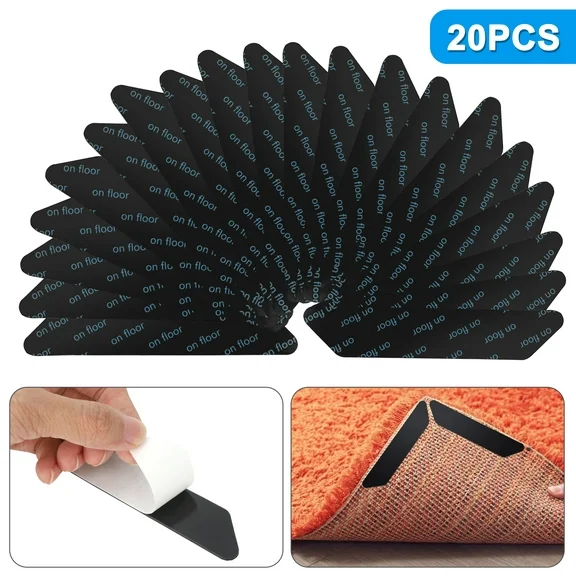 20pcs Non-Slip Rug Grippers, EEEkit Reusable Carpet Anti Slip Pads Corner Stickers for Hardwood Floor, Black