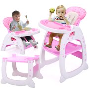 Tobbi Baby High Chair Table 3 in 1 Convertible Play Seat Booster Toddler with Tray, Pink