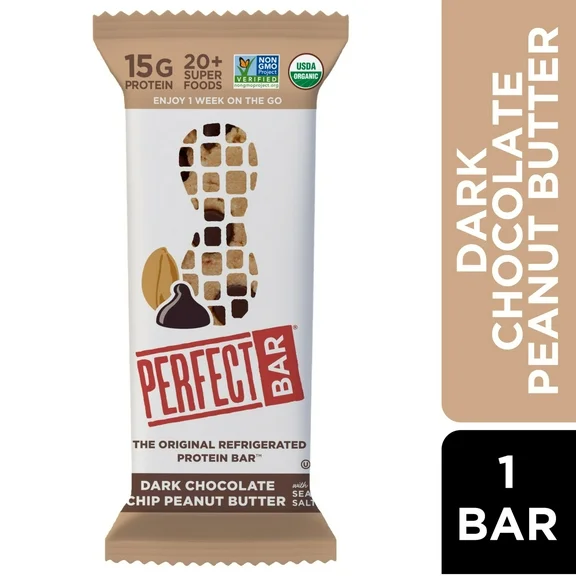 Perfect Bar, Dark Chocolate Chip Peanut Butter Protein Bar, 2.3 Ounce Bar, 1 Count