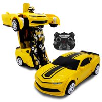 Family Smiles Kids RC Toy Car Transforming Robot Boys Yellow Remote Control Vehicle 1:16 Scale Ages 8 - 12