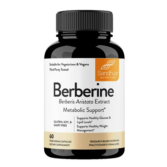 Sandhu's Berberine HCI 500mg, Metabolic Support & Weight Loss Supplement, 60 Capsules
