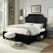 Chic Home Francis Platform Bed Frame with Headboard and Hidden Storage Drawers PU Leather Upholstered, Queen, Black