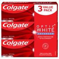 Colgate Optic White Advanced Teeth Whitening Toothpaste, Sparkling White, 3.2 Oz, 3 Ct