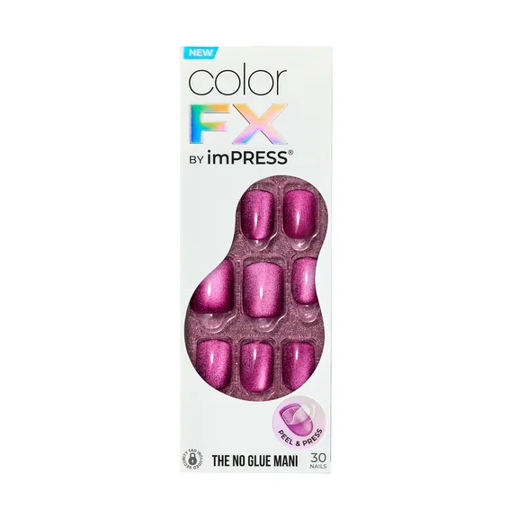 KISS imPRESS Color FX Press-On Nails, No Glue Needed, Pink, Short Square, 33 Ct.