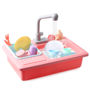 Pretend Play Kitchen Sink Toys, Electric Dishwasher Kitchen Sink Play Set with Automatic Running Water Pretend Playing Kitchen Sink Toys Set for Kids Simulation Education(Blue/Pink)