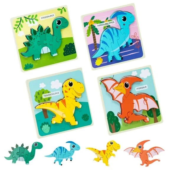 Deli Wooden Puzzles for Toddlers 1-3, Dinosaur Puzzle for Kid Age 1 2 3, Montessori Toys for 1 2 3 Year Old, Educational Learning Toy for 1 2 3  Year Old Boys Girls for Christmas Birthday Gifts