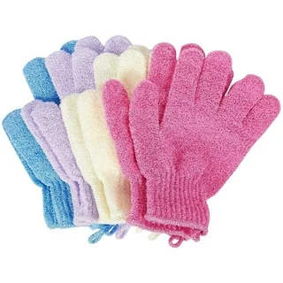 4 Pairs Exfoliating Shower Gloves for Face Bath Body, Exfoliating Body Scrubber Scrubbing Loofah Gloves Bath Mitt, Body Spa Massage Dead Skin Cell Remover, with Hanging Loop