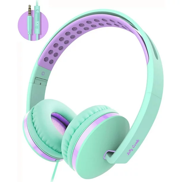 Kids Headphones for School, Jelly Comb Lightweight Foldable Stereo Bass Kids Headphones with Microphone, Volume Control for Cell Phone, Tablet, Laptop, MP3/4