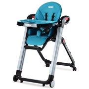 HEAO Reclining High Chair for Babies & Toddlers, Lightweight Portable Compact High Chairs, Removable Tray&4 Wheels- Blue