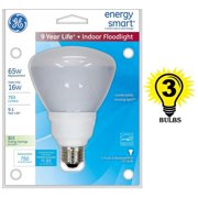 GE Lighting 47478 Energy Smart CFL 15-Watt (65-watt replacement) R30 Floodlight, 3 Bulbs