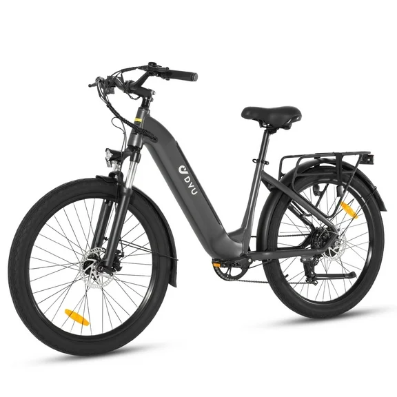 DYU 26" Electric Bike for Adults, 350W 36V 10AH Li-ion Battery, Shimano 7-Speed, Commuter Cargo E Bike