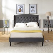 Modern Sleep Brighton Upholstered Platform Bed | Headboard and Wood Frame with Wood Slat Support | Grey, Multiple Sizes