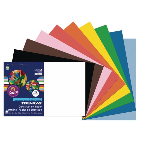 Pacon Tru-Ray Construction Paper, 50 Sheets, 12", x 18", Assorted Colors