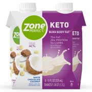 ZonePerfect Keto Shakes, 3g Net Carbs, 1g Sugars, MCTs, Keto-Friendly Snack to Help Manage Hunger, with 17g Fat, 10g Protein, White Chocolate Coconut, 11 fl oz, 4 Count