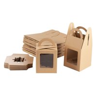 Kraft Paper Cupcake Boxes - 50-Pack Single Bakery Box Packaging with Clear Display Window, Insert, and Handle, Pastry Carrier Disposable Take-Out Container, Holds 1, Brown, 3.7 x 4.2 x 3.7 inches