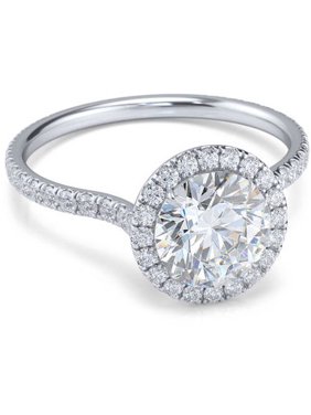 18k White Gold-Tone Cubic Zirconia Halo-Cut Engagement Ring