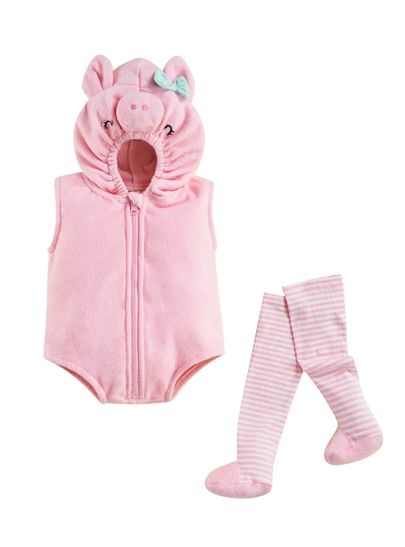 Unisex Baby Halloween Costume Velvet Pig Hooded Romper Jumpsuit with Stocking 2pcs Outfits