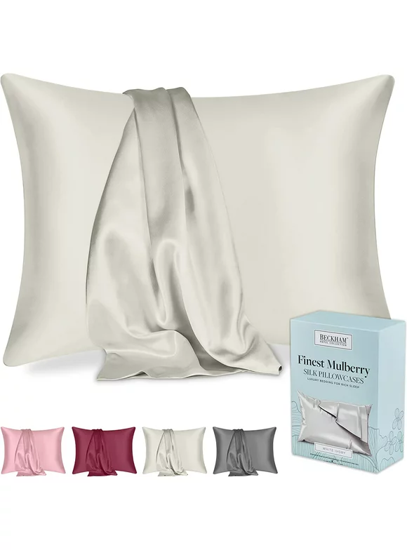 Beckham Hotel Collection Silk Pillowcase - Pack of 2 Queen Size - White/Ivory