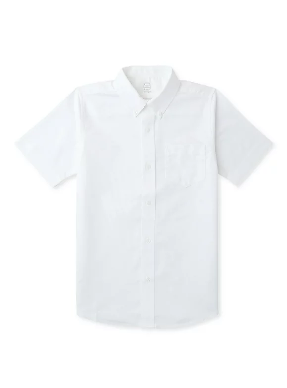 Wonder Nation Boys School Uniform Short Sleeve Button-Up Oxford Shirt, Sizes 4-18