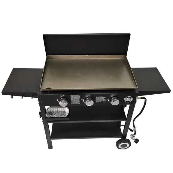 Griller's Choice Outdoor Griddle Grill Propane Flat Top - Hood Included, Large Flat Top Grill, 2-in-1 Portable, Paper Towel Holder