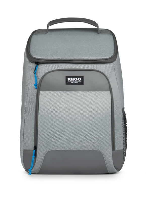 Igloo 24 Can Laguna Backpack Soft Sided Cooler, Gray Twill with Ibiza Blue