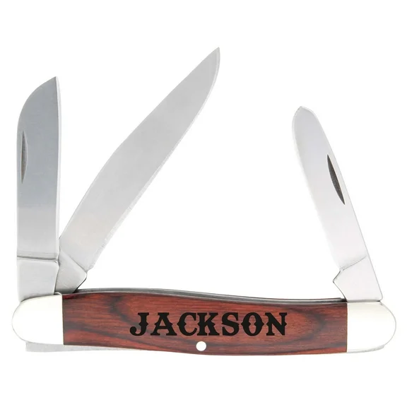 Bear and Son 247R Stockman Pocket Knife with Personalized Laser Engraved Rosewood Handle, Three Blades