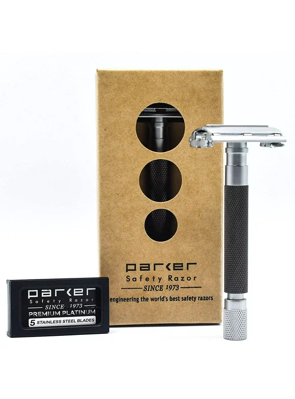 Parker Safety Razor 74R Butterfly Open Double Edge Razor for Men and Women with 5 Parker Platinum Blades