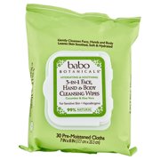 Babo Botanicals 3-in-1 Aloe Cucumber Baby Face, Hands & Body Wipes 30 Ct