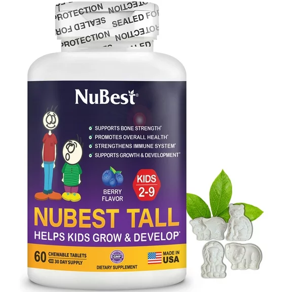 NuBest Tall Kidz for Age 2  with Multivitamins and Minerals Supports Growth & Develop, Berry Flavor, 60 Count
