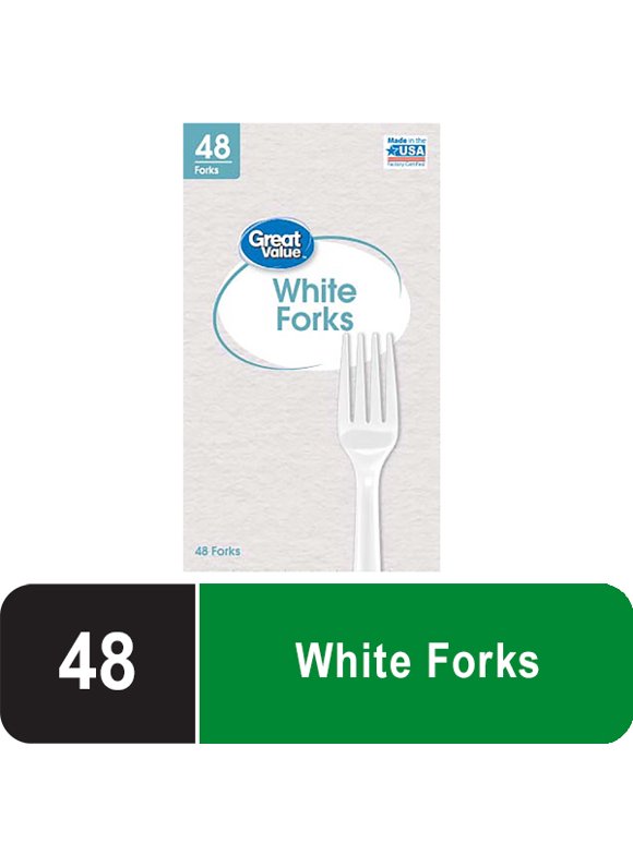 Great Value Everyday Disposable Plastic Forks, White, 48 Count