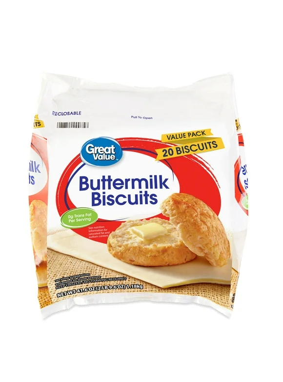 Great Value Buttermilk Biscuits, 41.6 oz, 20 Count (Frozen)