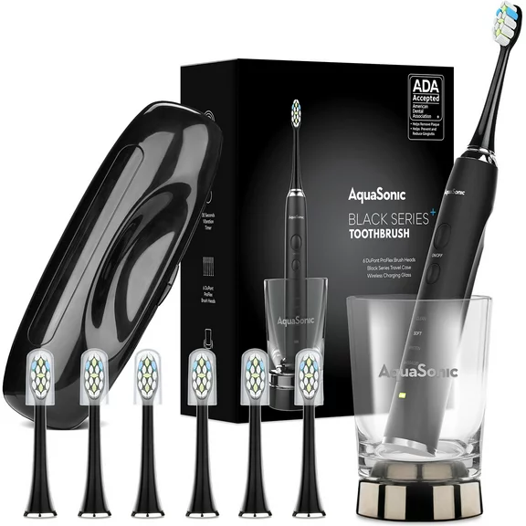 AquaSonic Black Series  Teeth Whitening Electric Toothbrush, Wireless Charger