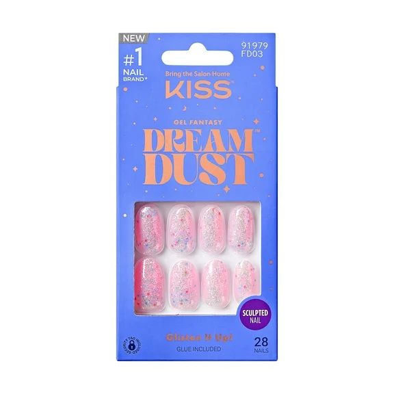 KISS Gel Fantasy Dreamdust Press-On Nails, ‘Diamonds 4 Me’, Pink, Medium Oval, 31 Ct.